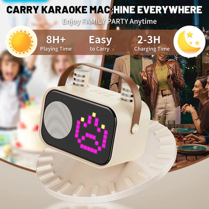 Karaoke Machine for Kids Adults, Mini Karaoke Machine for Singing, Portable Party Speaker with Microphone, 15+ Pixel Animation, Kids Toy Gift