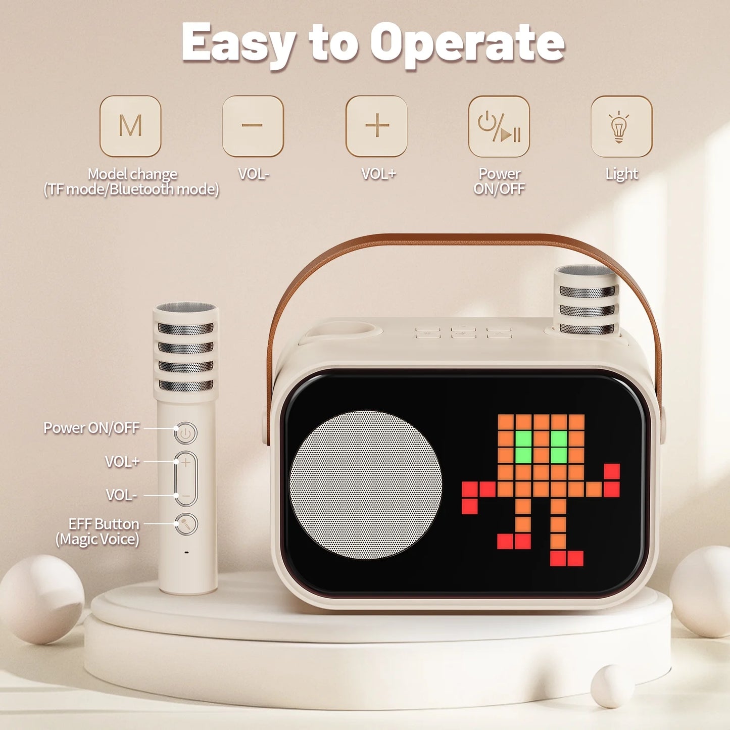 Karaoke Machine for Kids Adults, Mini Karaoke Machine for Singing, Portable Party Speaker with Microphone, 15+ Pixel Animation, Kids Toy Gift
