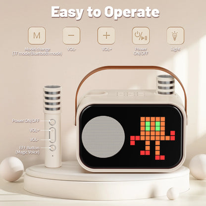 Karaoke Machine for Kids Adults, Mini Karaoke Machine for Singing, Portable Party Speaker with Microphone, 15+ Pixel Animation, Kids Toy Gift