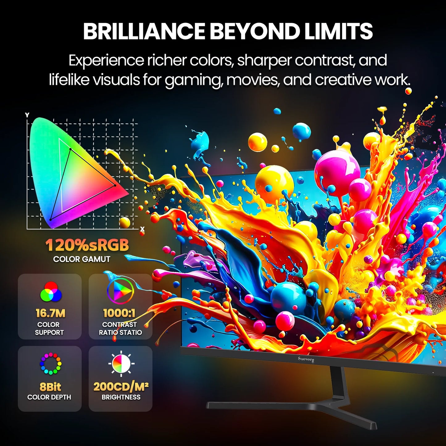 24" 200Hz Gaming Monitor,Fhd Computer Monitor, Built-In Speakers, 120% Srgb, Freesync, HDMI/DP, Black